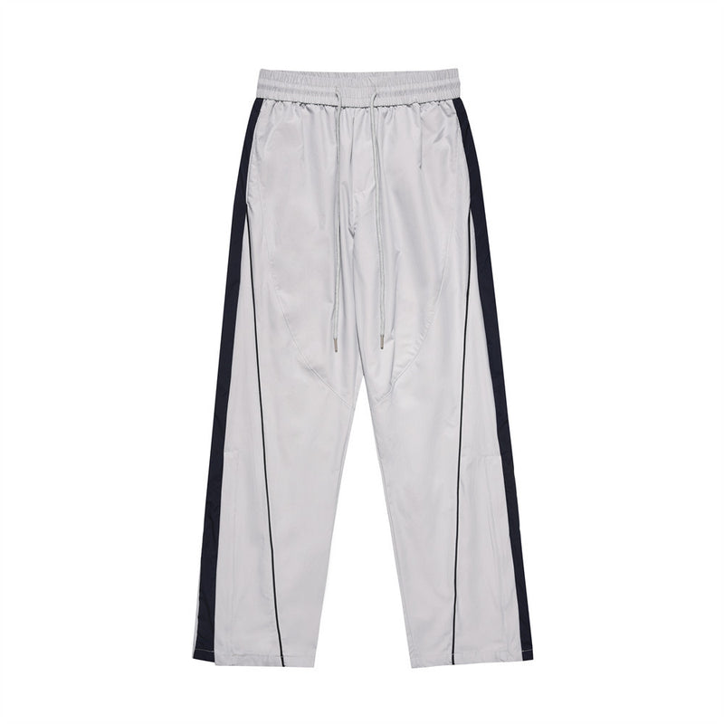 Men Sweatpants Sports Casual Pants Men's Side Stitching Zipper Slit Straight-Leg Trousers