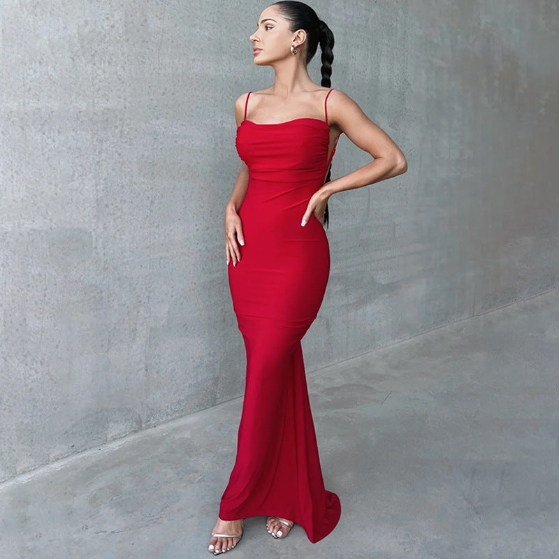 Women Dresses Fall Sexy Backless Spaghetti Straps Dress