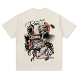 Mens Vintage baseball T-Shirt Beckham obj rugby print short sleeve washed old T-shirt