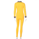 Women Jumpsuit Spring Lapel Zipper Slim Fit Long Sleeve Jumpsuit