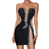 Women Dresses Sexy Beaded Bandage Dress Slim-Fit Short Evening Dress (Ont0408)
