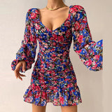 Robe Bridgerton Autumn U Collar Lantern Sleeve Sexy Floral Dress