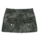 Women Skirt Tie-Dyed PU Leather Miniskirt Summer A- line Skirt