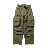 Men Sweatpants with Belt Multi-Pocket Cargo Pants Pleated Casual Wide-Leg Trousers