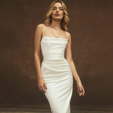 Women Dresses Knitted Square Collar Sling Dress Long Dress