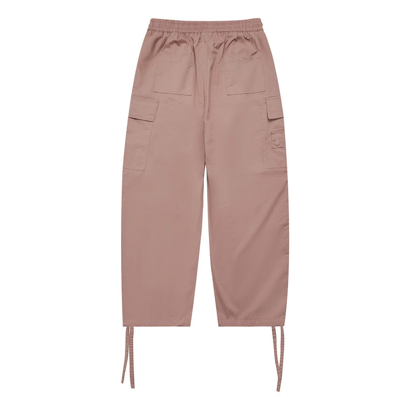 Men Sweatpants Loose Solid Color Knee Fold Movement Drawstring Ankle-Tied Trousers