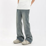 Men Jeans Retro Washed and Worn Ground White Slightly Flared Jeans