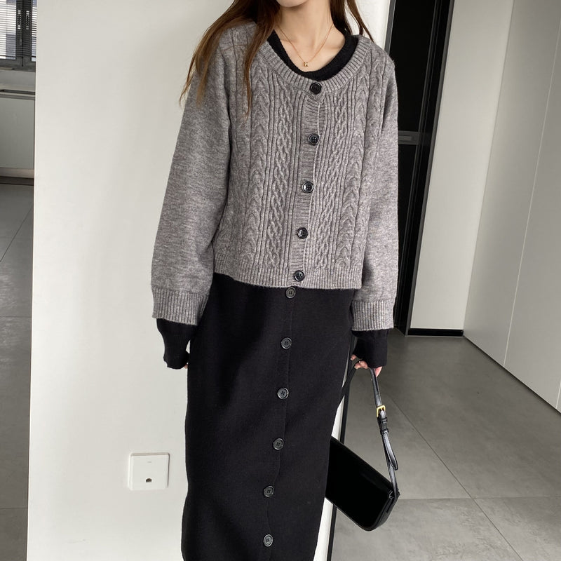 Women Knitted Two-Piece Set Knitted Cardigan Vest Skirt Two-Piece Set A3120