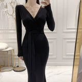 Women Dresses V-neck Long-Sleeve Dress Long Dress Sexy