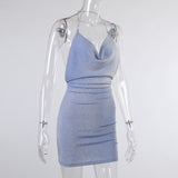 Women Dresses Knitted Bright Silk Sexy Backless Sheath Suspender Skirt (Bla0420)