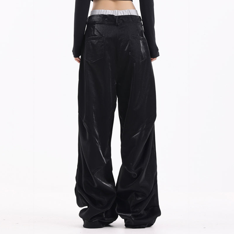 Men Sweatpants Pleated Loose Wide-Leg Pants Straight Casual Pants Floor Pants