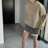Women Winter Knitted Sweater Crew Neck Twist Loose-Fitting Long Sleeve Sweater X1925