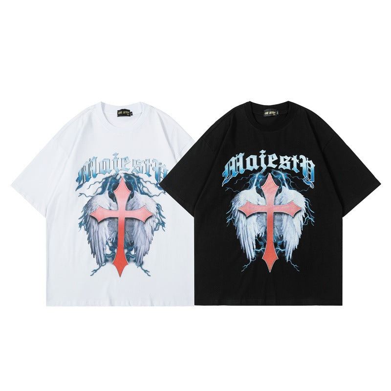 Men T Shirt Gothic Cross Printed Short Sleeve T-shirt