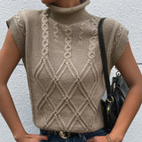 Women Knitted Sweater Autumn Solid Color Short Sleeve Turtleneck Sweater