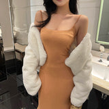 Women Dresses Autumn and Winter Rhinestone Dress Simple Suspender Skirt (Csm202403)