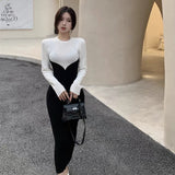 Women Maxi Dress Autumn Winter Long Dress Slim Knit Dress