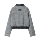 Women Jacket Stitching Lapel Short Jacket Autumn and Winter Zipper Cardigan Outerwear