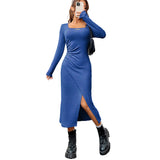 Women Dress Fall/Winter Slim Sheath Square Collar Dress
