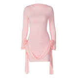 Women Dresse round-Neck Long-Sleeved Dress Skirt