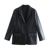 Women Leather Jacket Autumn Leisure Vintage Leather Loose Lapels Blazer