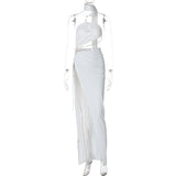 Women Dresses Autumn Sexy Backless Hollow-out Tube Top Split Dress