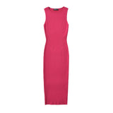 Women Dresses Summer round Neck Three-Dimensional Knitted Dress Slim-Fit Midi Skirt (Xds0414)