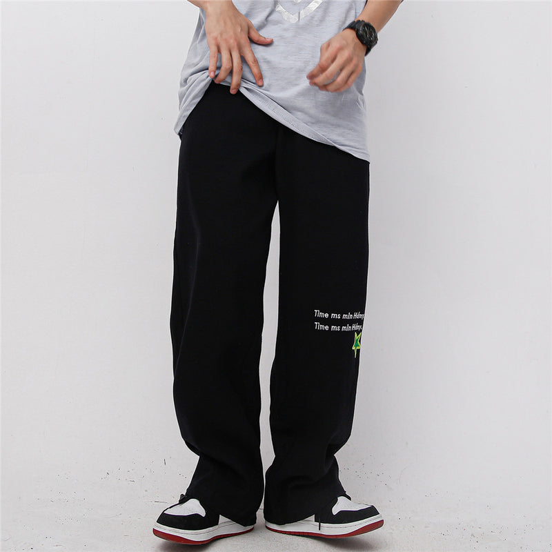 Men Sweatpants Towel Embroidery Letter Printing Casual Sweatpants Baggy Straight Trousers