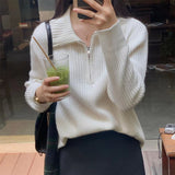 Women Knitwear Fall and Winter Lapels Zipper Sweater Loose Sweater