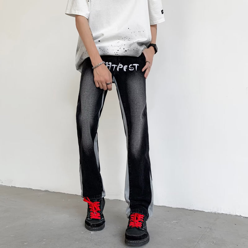 Men Jeans Water-Washing Embroidery Jeans Bootcut Trousers