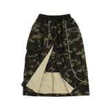 Women Long Skirt Camouflage Workwear Midi Skirt Multi-Pocket Multi-Button Zipper Skirt