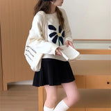 Women Knitted Pullover Autumn Winter Retro round Neck Sweater