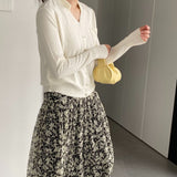 Women Cardigan Sweater Autumn Single Breasted Loose-Fitting V-neck Long Sleeves Knitted Sweater Cardigan 8t8306