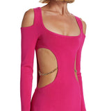Women Dresses Sexy Waist Hollow-out Long Sleeve Narrow Dress Gown (Zns0409)