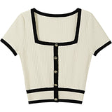 Women Knitwear Square Collar Short Sleeve Knitwear Summer T-shirt