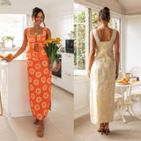 Women Dresses Square Collar Top Printed Long Dress Split Dress Suit (Jkw0408)