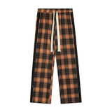 Men Sweatpants Plaid Exercise Casual Pants Men's Loose Breasted Stitching Straight-Leg Pants