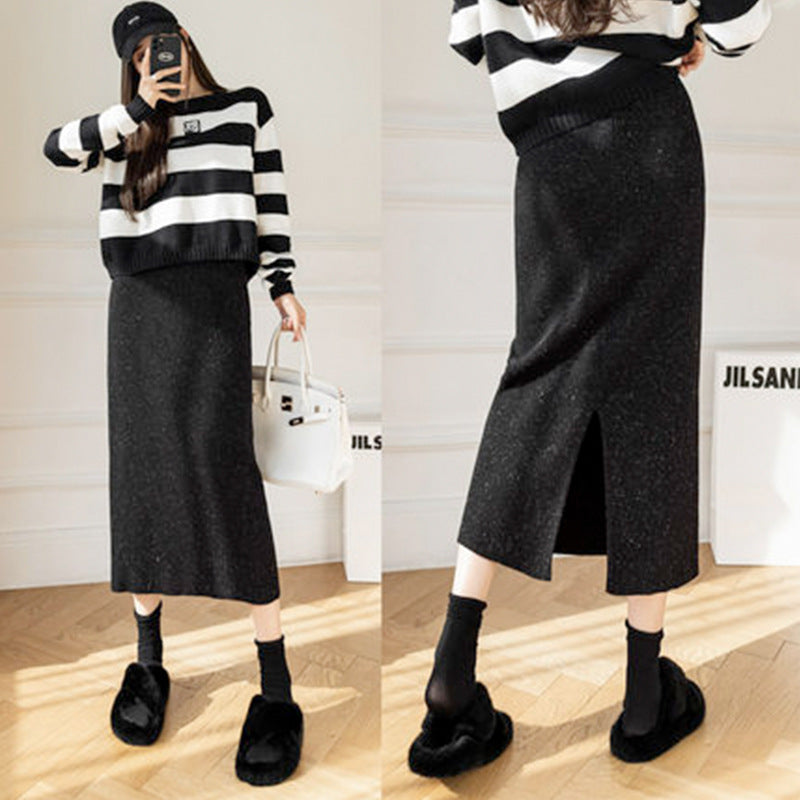 Women Knitted Skirt Autumn and Winter Knitted High Waist Sheath Mid-Length Skirt