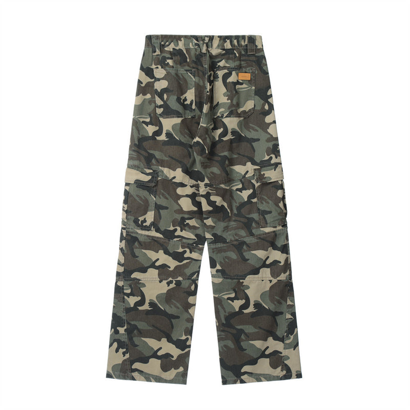 Men Sweatpants Multi-Pocket Workwear Casual Pants Loose Straight-Leg Wide-Leg Pants