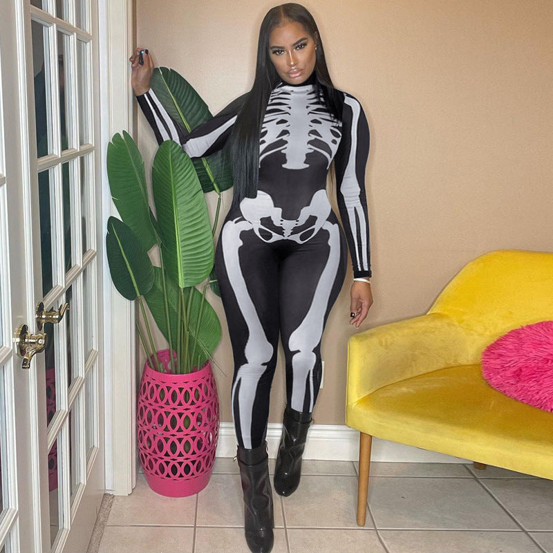 Women Jumpsuit Autumn Halloween Cosplay Printed Jumpsuit
