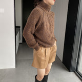 Women Winter Knitted Sweater Zipper and Lapel Sweater Loose Casual Women's Clothing 1t816