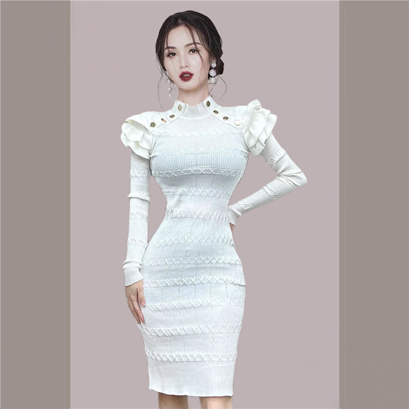 Women Maxi Dress Autumn and Winter Knitting Dress Hip Skirt