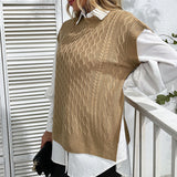 Women Knitted Sweater Autumn Solid Color Twist Knitted Vest