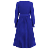Women Date Dress Fall/Winter Slim Long Sleeve round Neck Pleated Long Dress