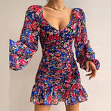 Robe Bridgerton Autumn U Collar Lantern Sleeve Sexy Floral Dress