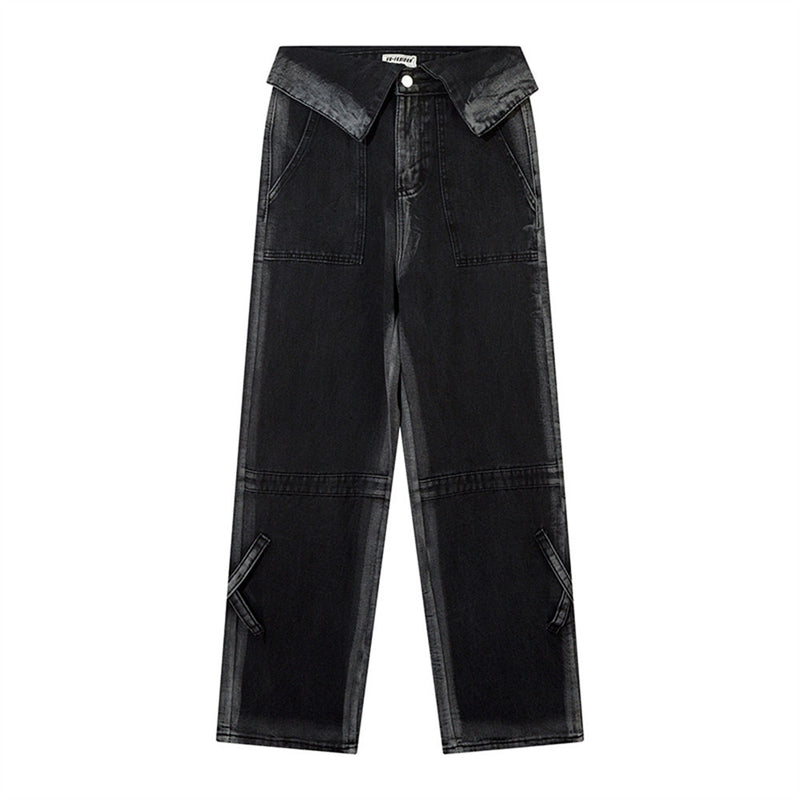 Women Pants High Waist Flanging Straight Jeans