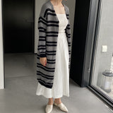Women Cardigan Sweater Striped Sweater Autumn and Winter Loose-Fitting Long Sleeve Sweater W2361