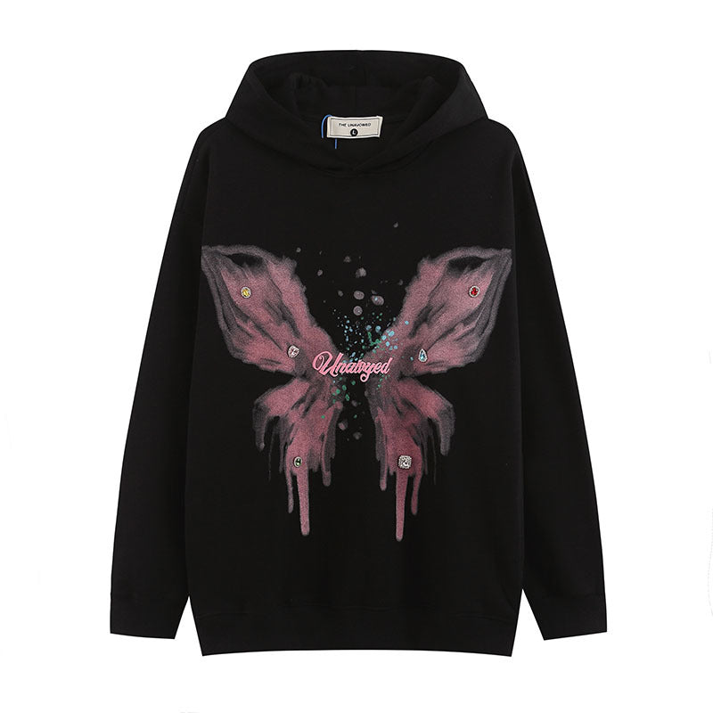 Men Hoodie Dopamine Candy Color Butterfly Graffiti Couple Coat
