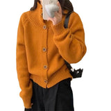 Women Knitted Cardigan Retro Turtleneck Button Autumn and Winter Sweater