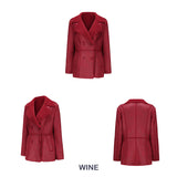 Red Leather Jacket Lapel with Velvet Leather Suede Coat for Women