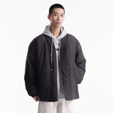 Unisex Winter Cotton Coat Solid Color Pocket Decoration Stand-up Collar Cotton-Padded Clothes